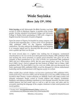 Wole Soyinka (Born July 13Th, 1934)