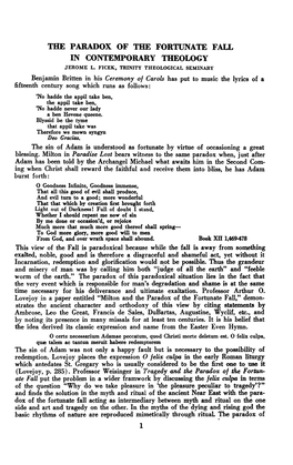 The Paradox of the Fortunate Fall in Contemporary Theology Jerome L