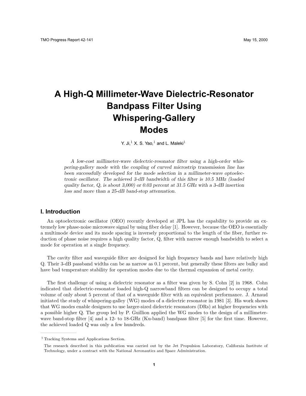 A HighQ MillimeterWave DielectricResonator Bandpass Filter Using