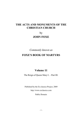 THE ACTS and MONUMENTS of the CHRISTIAN CHURCH by JOHN FOXE