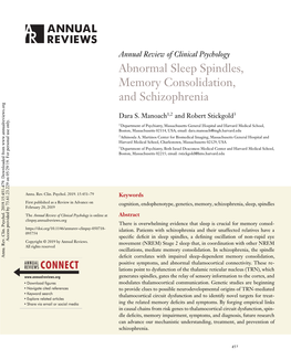 Abnormal Sleep Spindles, Memory Consolidation, and Schizophrenia