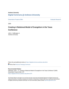 Creating a Relational Model of Evangelism in the Texas Conference