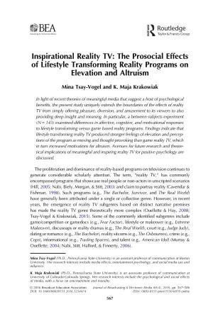 Inspirational Reality TV: the Prosocial Effects of Lifestyle Transforming Reality Programs on Elevation and Altruism