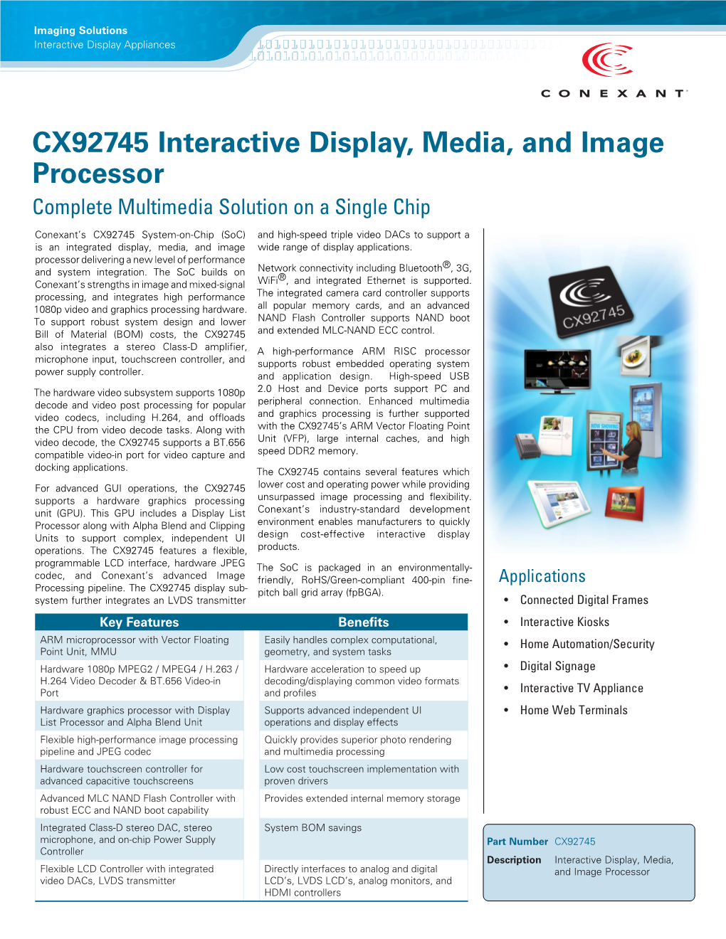 CX92745 Interactive Display, Media, and Image Processor Complete Multimedia Solution on a Single Chip