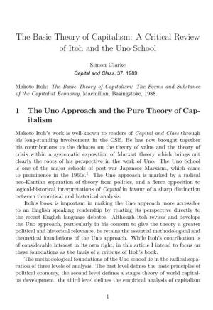 The Basic Theory of Capitalism: a Critical Review of Itoh and the Uno School