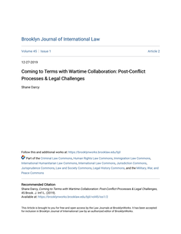 Coming to Terms with Wartime Collaboration: Post-Conflict Processes & Legal Challenges