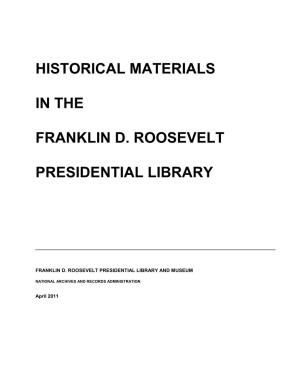 Historical Materials in the Franklin D. Roosevelt Presidential Library