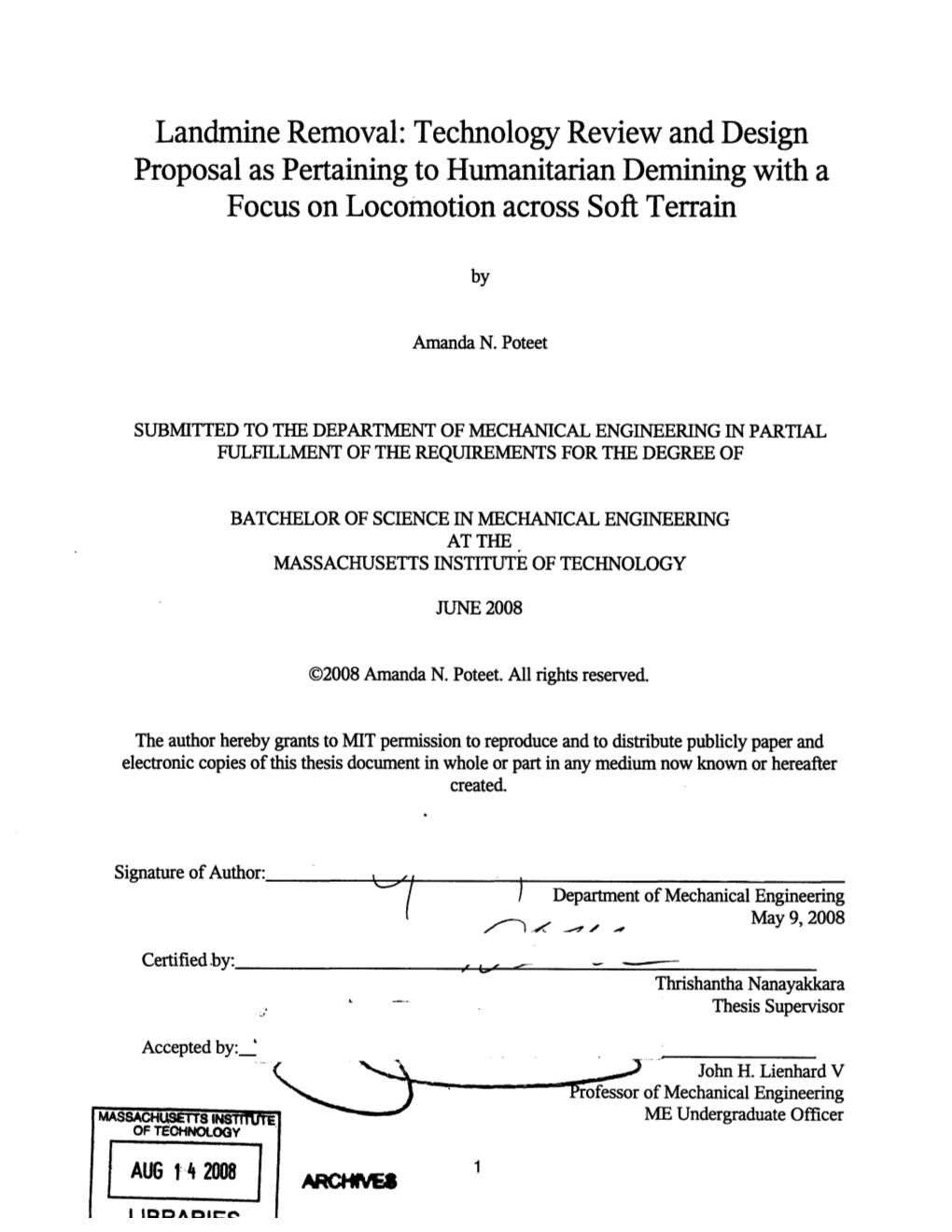 Landmine Removal: Technology Review and Design Proposal As Pertaining to Humanitarian Demining with a Focus on Locomotion Across Soft Terrain