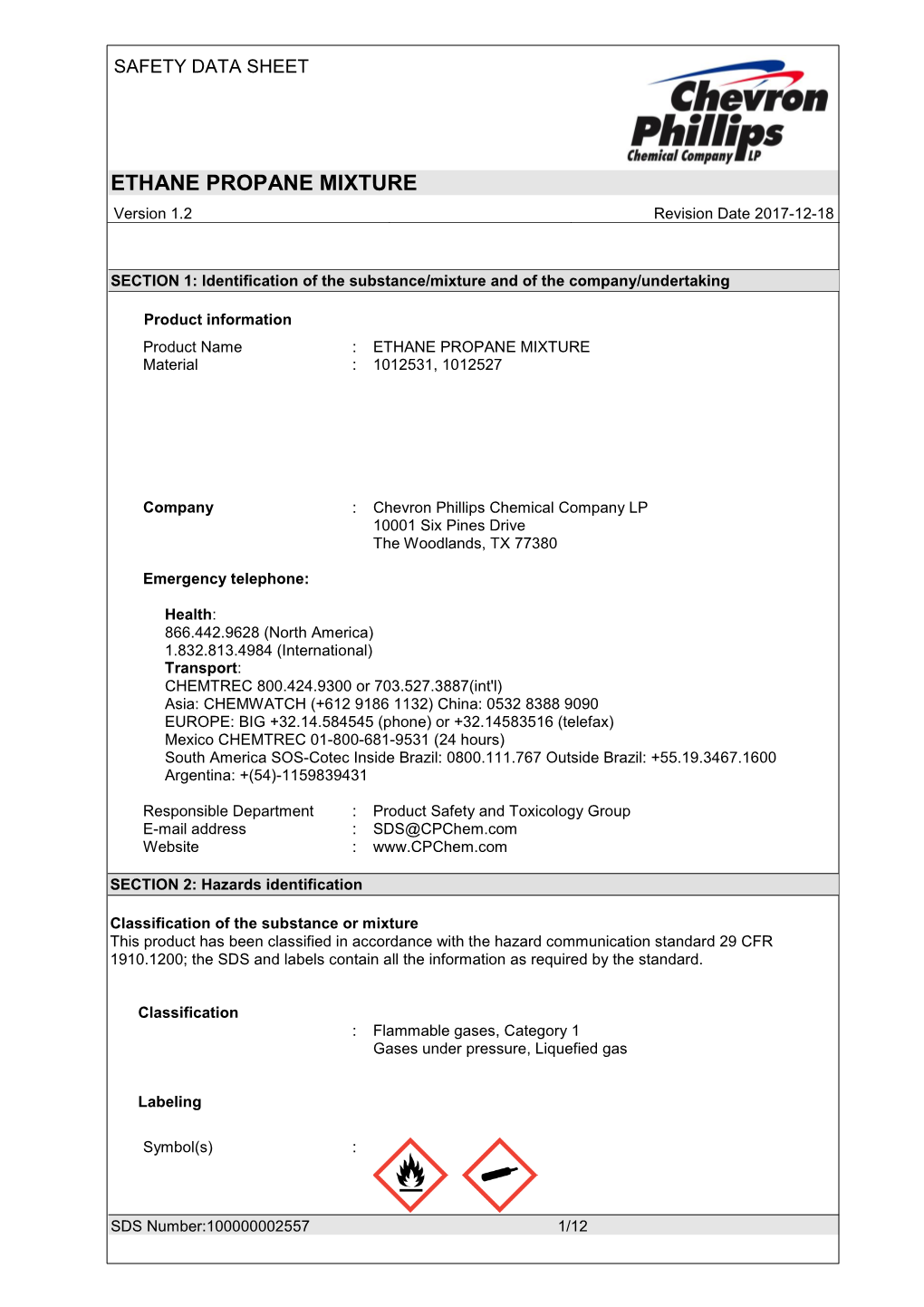 ETHANE PROPANE MIXTURE Version 1.2 Revision Date 2017-12-18