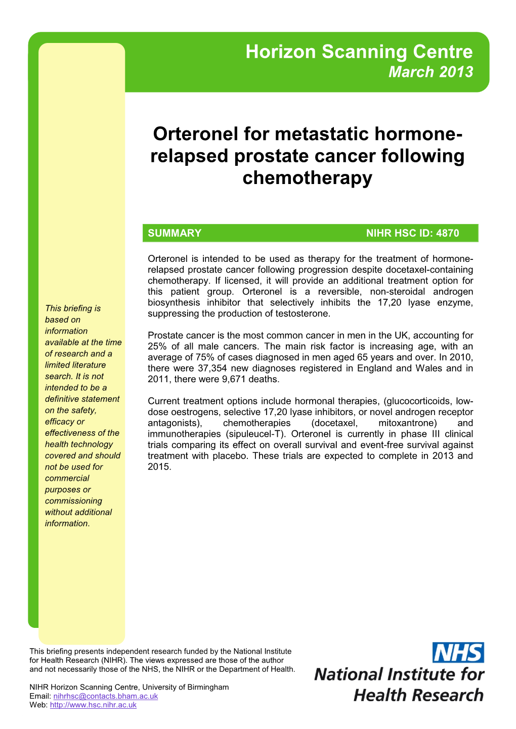 Orteronel for Metastatic Hormone-Relapsed Prostate Cancer