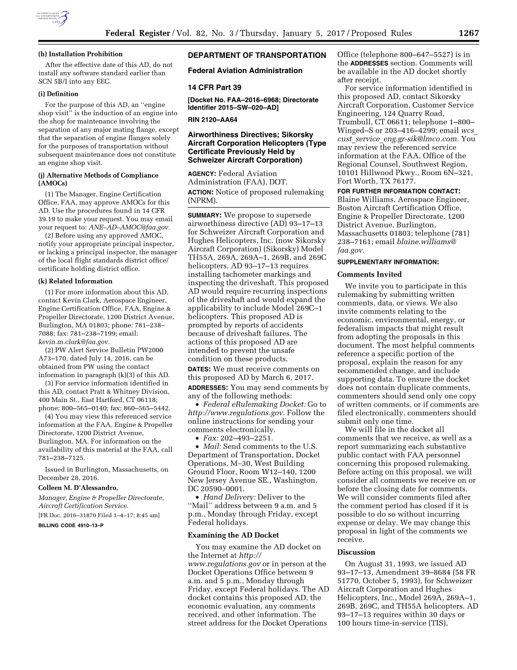 Federal Register/Vol. 82, No. 3/Thursday, January 5, 2017