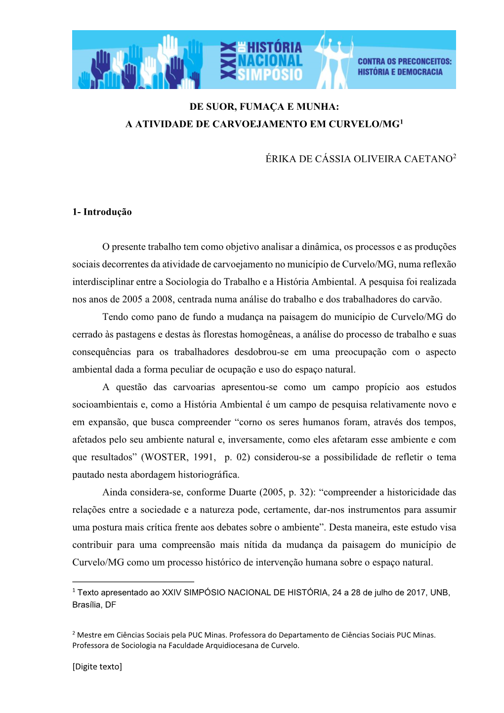 De Suor, Fumaça E Munha: a Atividade De Carvoejamento Em Curvelo/Mg1