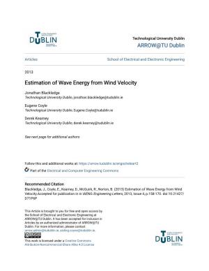 Estimation of Wave Energy from Wind Velocity