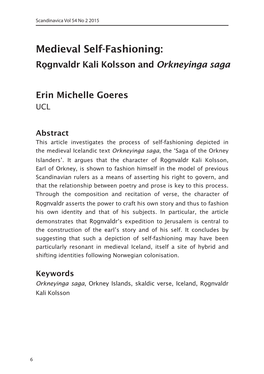 Medieval Self-Fashioning: Rǫgnvaldr Kali Kolsson and Orkneyinga Saga