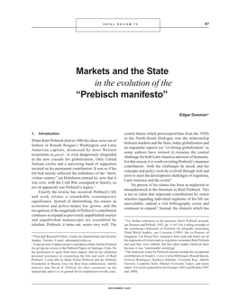 Markets and the State in the Evolution of the "Prebisch Manifesto"