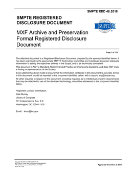 MXF Archive and Preservation Format Registered Disclosure Document