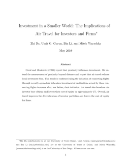 Investment in a Smaller World: the Implications of Air Travel for Investors and Firms∗