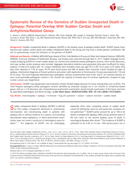 Systematic Review of the Genetics of Sudden Unexpected Death in Epilepsy: Potential Overlap with Sudden Cardiac Death and Arrhythmia-Related Genes C