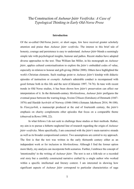 The Construction of Auðunar Þáttr Vestfirzka: a Case of Typological Thinking in Early Old-Norse Prose