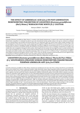 The Effect of Gibberellic Acid (Ga3) on Post-Germination