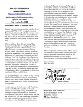 Boulder Bird Club Newsletter