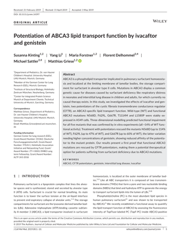 Potentiation of ABCA3 Lipid Transport Function by Ivacaftor and Genistein
