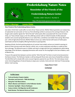 Fredericksburg Nature Notes Newsletter of the Friends of The