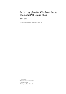 Recovery Plan for Chatham Island Shag and Pitt Island Shag