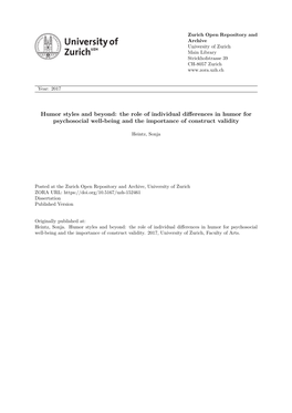 Humor Styles and Beyond: the Role of Individual Differences in Humor for Psychosocial Well-Being and the Importance of Construct Validity