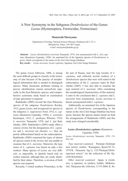 A New Synonymy in the Subgenus Dendrolasius of the Genus Lasius (Hymenoptera, Formicidae, Formicinae)