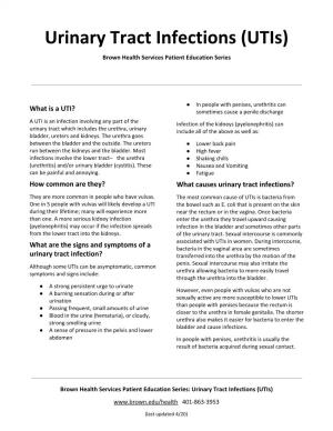 Urinary Tract Infections (Utis) Brown Health Services Patient Education Series