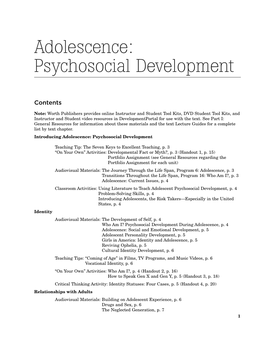 Adolescence: Psychosocial Development
