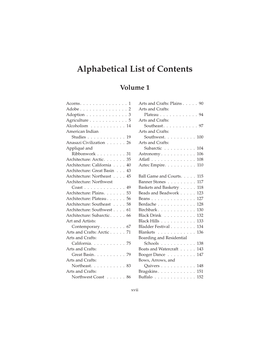 Alphabetical List of Contents