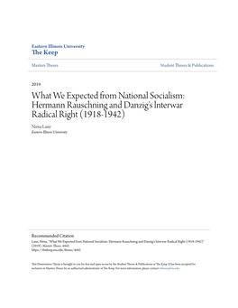 Hermann Rauschning and Danzig's Lnterwar Radical Right (1918-1942) Nima Lane Eastern Illinois University