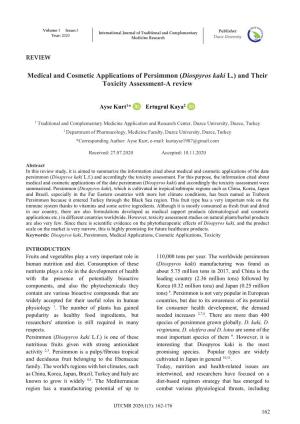 Medical and Cosmetic Applications of Persimmon (Diospyros Kaki L.) and Their Toxicity Assessment-A Review