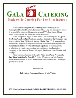 Fred Gabrielli Began Gala Catering While Working at the Remington Hotel in Houston, Texas in 1982