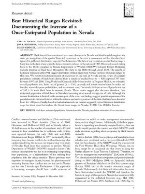 Bear Historical Ranges Revisited: Documenting the Increase of a Once-Extirpated Population in Nevada