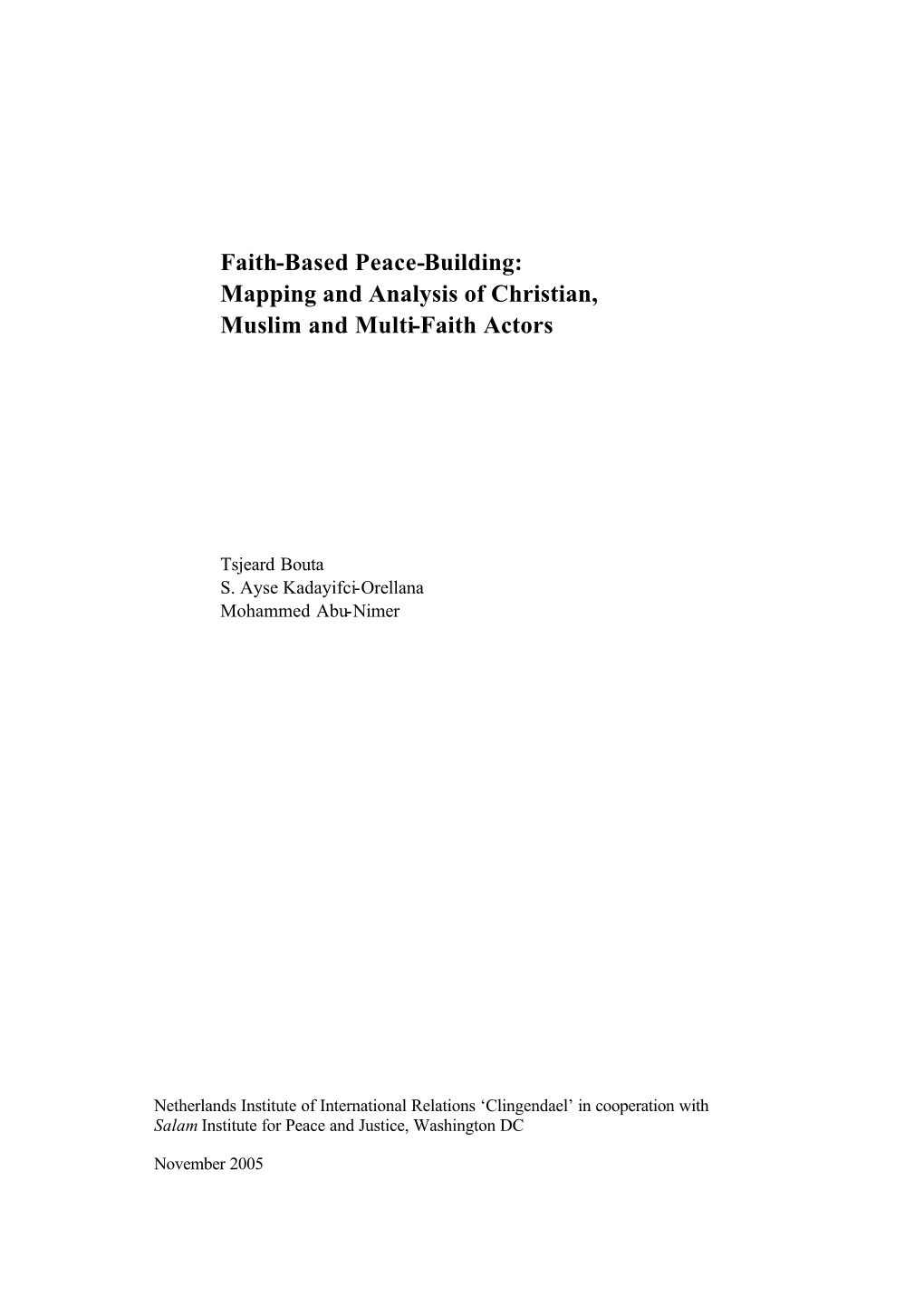 Faith-Based Peace Building