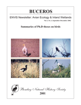 BUCEROS ENVIS Newsletter: Avian Ecology & Inland Wetlands Vol