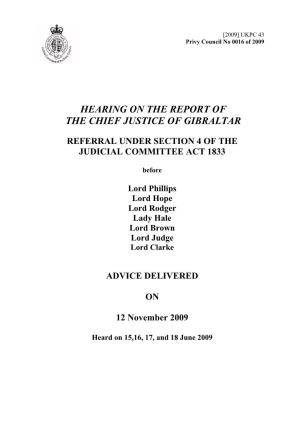 Hearing on the Report of the Chief Justice of Gibraltar