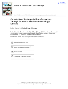 Complexity of Socio-Spatial Transformations Through Tourism: a Mediterranean Village, Kaleköy
