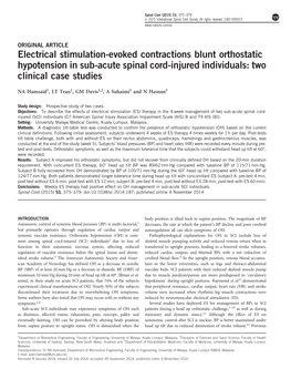 Electrical Stimulation-Evoked Contractions Blunt Orthostatic Hypotension in Sub-Acute Spinal Cord-Injured Individuals: Two Clinical Case Studies