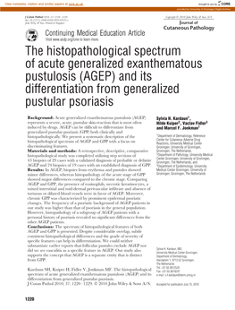 The Histopathological Spectrum of Acute Generalized Exanthematous Pustulosis (AGEP) and Its Differentiation from Generalized Pustular Psoriasis