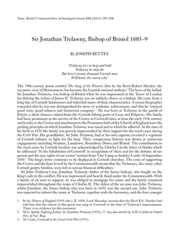 Sir Jonathan Trelawny, Bishop of Bristol 1685–9