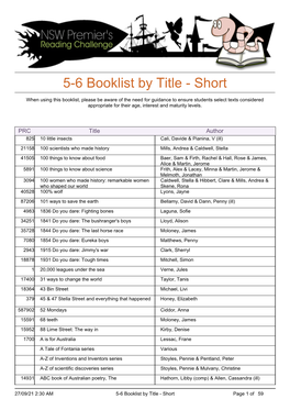 5-6 Booklist by Title - Short