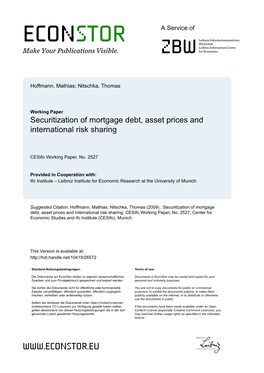Securitization of Mortgage Debt, Asset Prices and International Risk Sharing