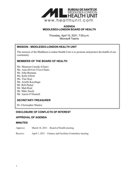 Agenda Middlesex-London Board of Health