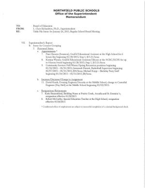 Table File Items for January 26, 2015, Regular School Board Meeting
