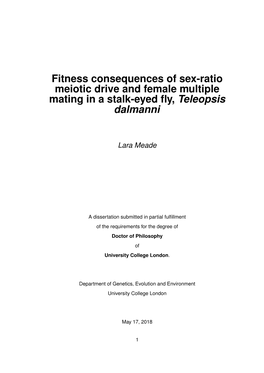 Fitness Consequences of Sex-Ratio Meiotic Drive and Female Multiple Mating in a Stalk-Eyed Fly, Teleopsis Dalmanni