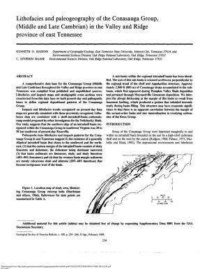 Lithofacies and Paleogeography of the Conasauga Group, (Middle and Late Cambrian) in the Valley and Ridge Province of East Tennessee